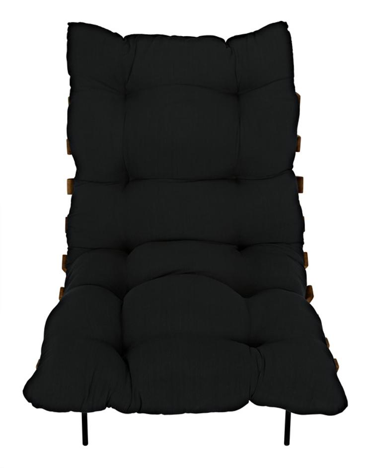 Hanzo Teak Chair with Industrial Steel Legs and Black Cotton Cushion, Satin Finish by Noir Furniture