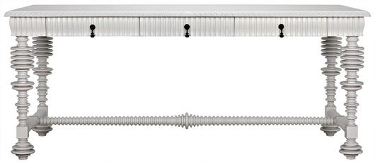 Portuguese Desk in Solid White Mahogany and Veneer with Brass Pulls by Noir Furniture