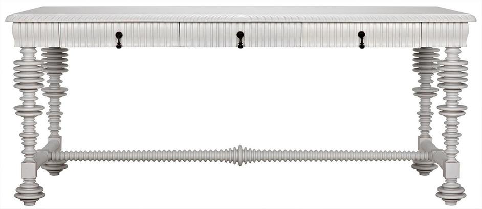 Portuguese Desk in Solid White Mahogany and Veneer with Brass Pulls by Noir Furniture