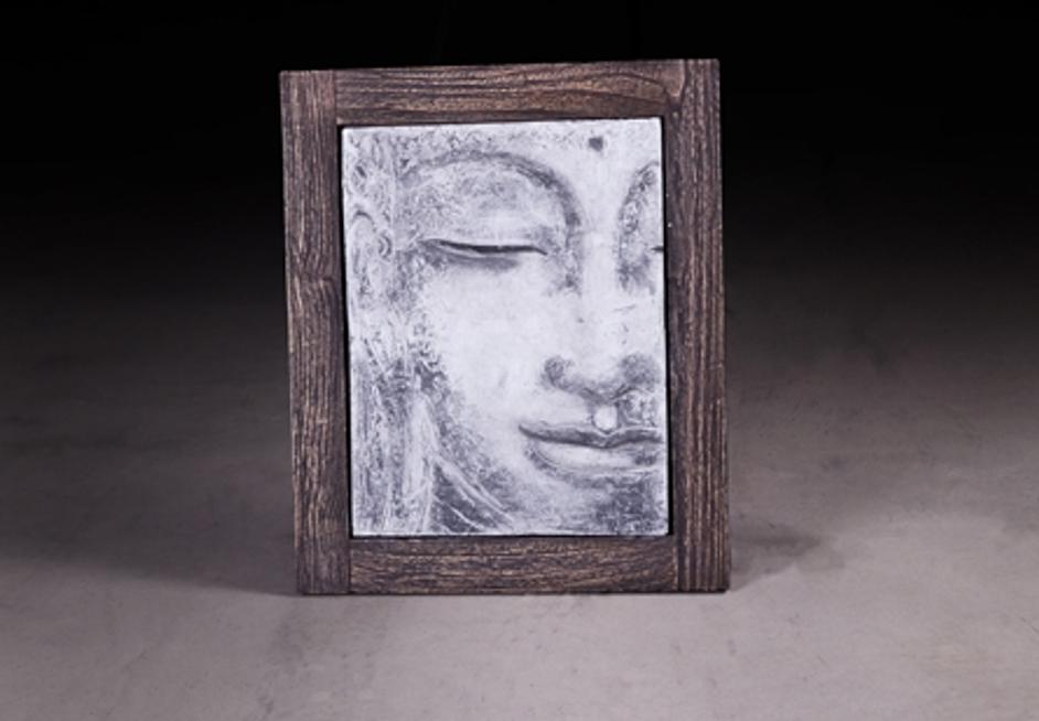 Ceramic Budha Relief Wooden Frame Antique White by PHILLIPS COLLECTION
