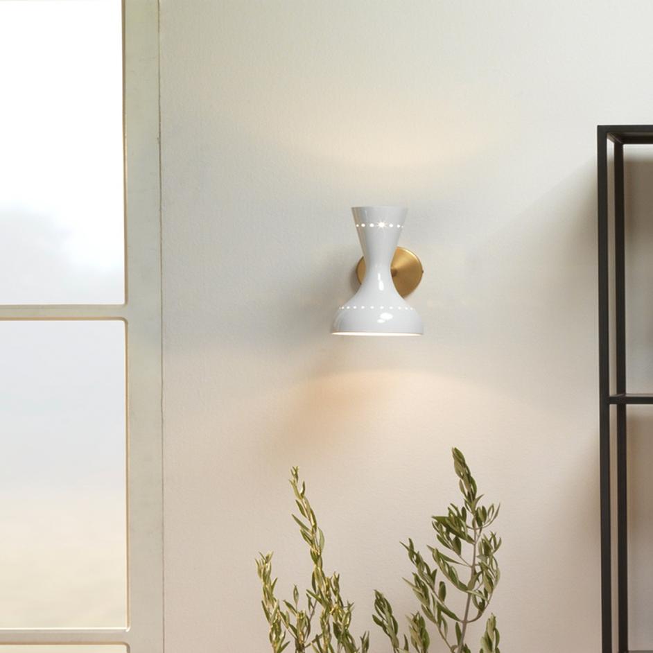 Pisa 1-Light Wall Sconce, White Lacquer and Antique Brass Metal by Jamie Young