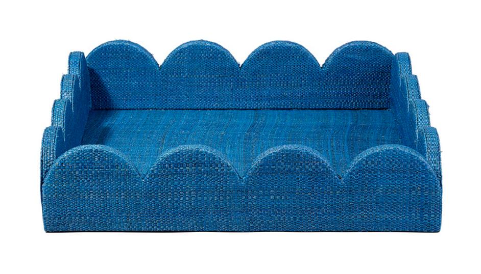 Wonderland Scalloped Small Decorative Raffia Tray, Indigo by Jamie Young