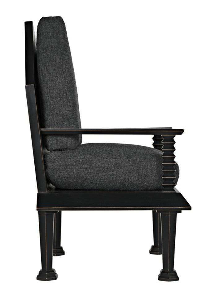 Resurrection Mahogany Chair with Grey Fabric Cushions in Hand-Rubbed Black Finish by Noir Furniture