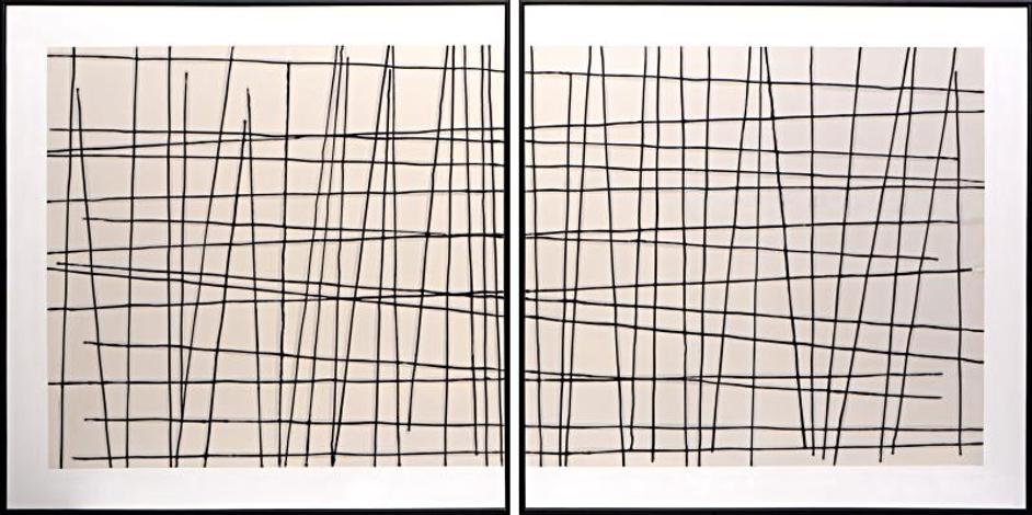 Crosshatch (set Of 2) - 48" X 48" - Black Floater Frame by Sunpan