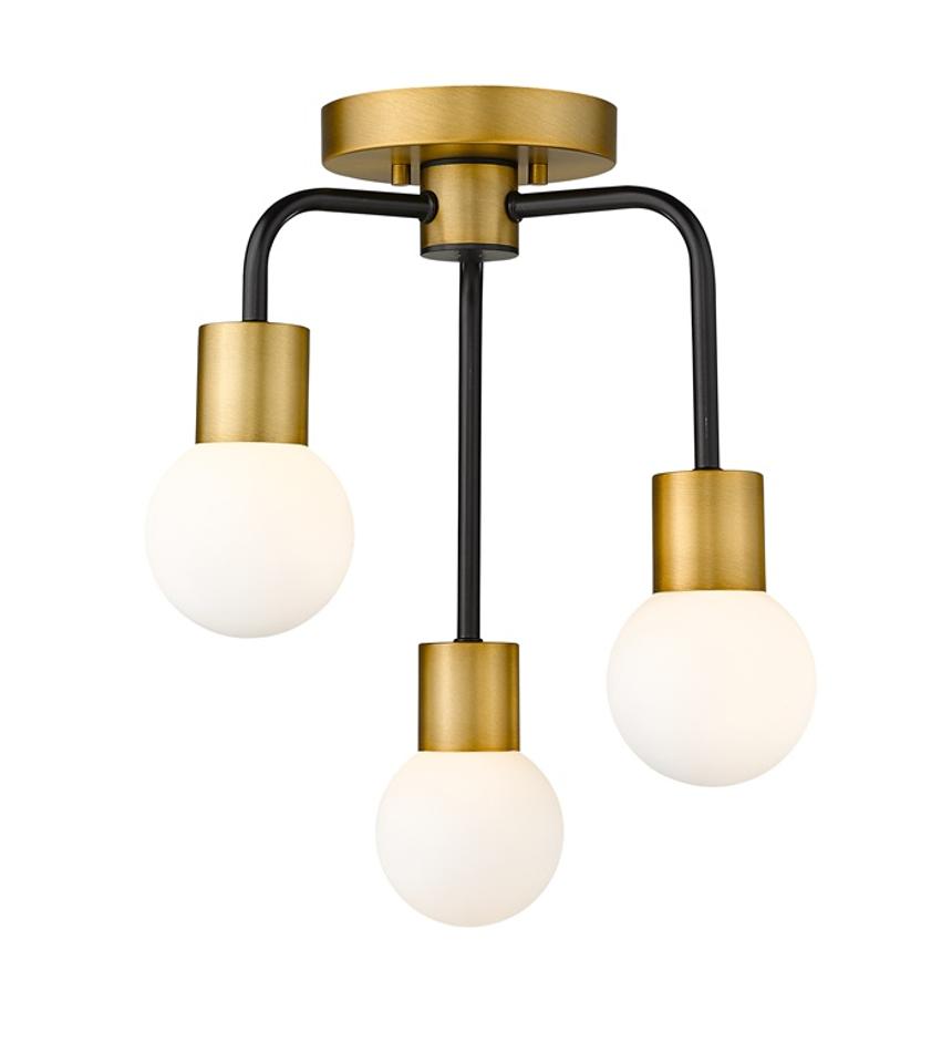 Neutra 3 Light Semi Flush Mount in Matte Black + Foundry Brass Finish by Z-Lite