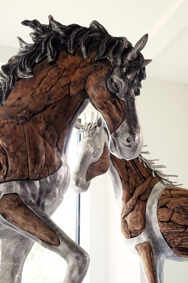 Mustang Horse Woodland Sculpture, Standing by Phillips Collection