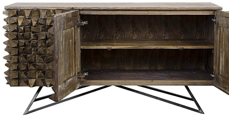 Petite New York Sideboard in Old Wood Finish with Fir, Industrial Steel Base, and Veneer by Noir Furniture