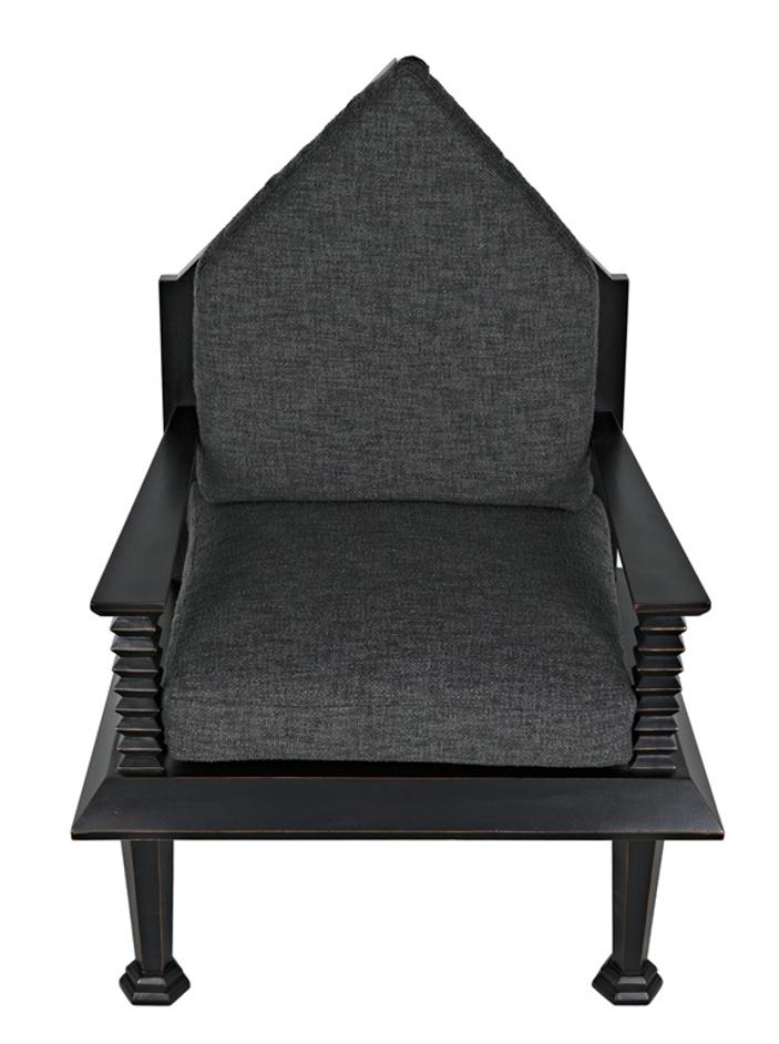Resurrection Mahogany Chair with Grey Fabric Cushions in Hand-Rubbed Black Finish by Noir Furniture