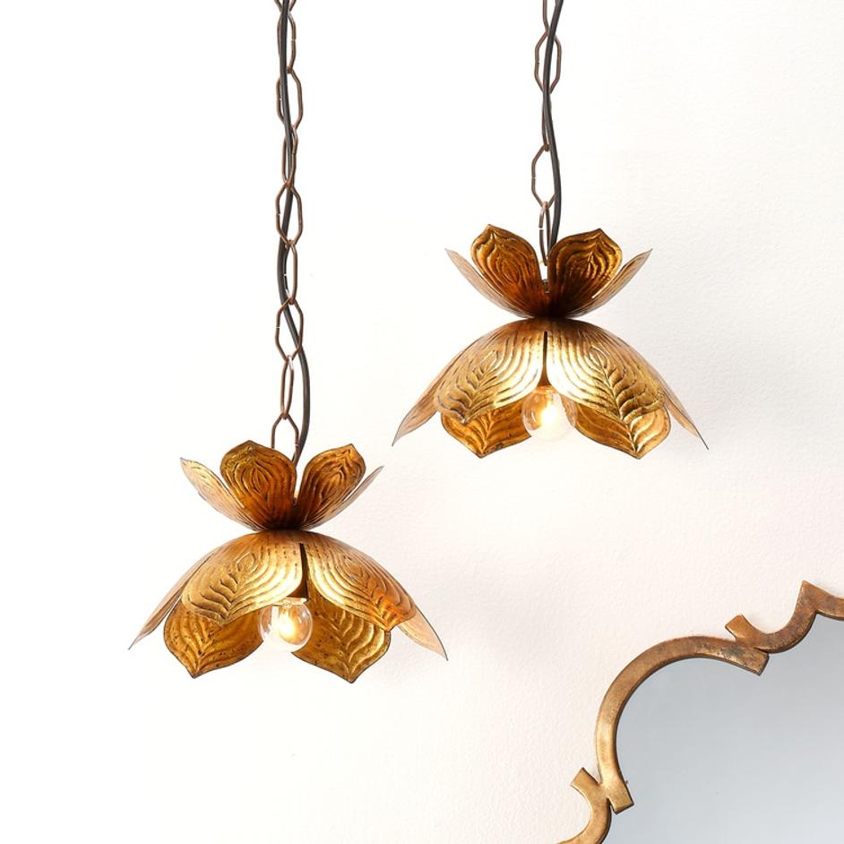 Flowering Lotus Iron Pendant, Antique Gold, Small by Jamie Young