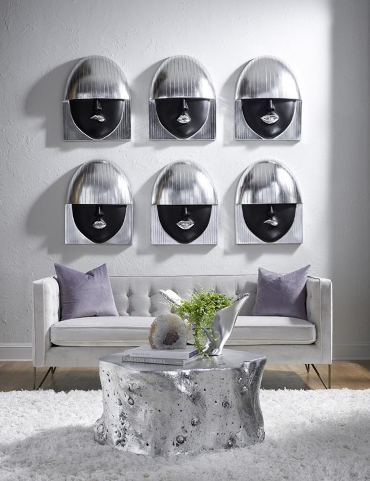 Fashion Faces Wall Art, Large, Pout, Black and Silver Leaf by Phillips Collection