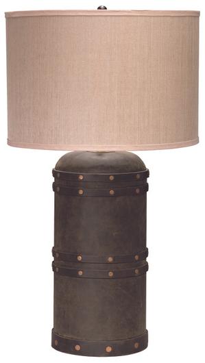 Barrell Leather Table Lamp with Elephant Hemp Shade by Jamie Young