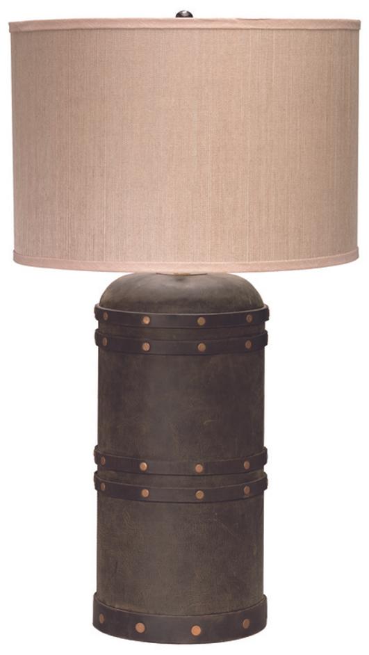 Barrell Leather Table Lamp with Elephant Hemp Shade by Jamie Young