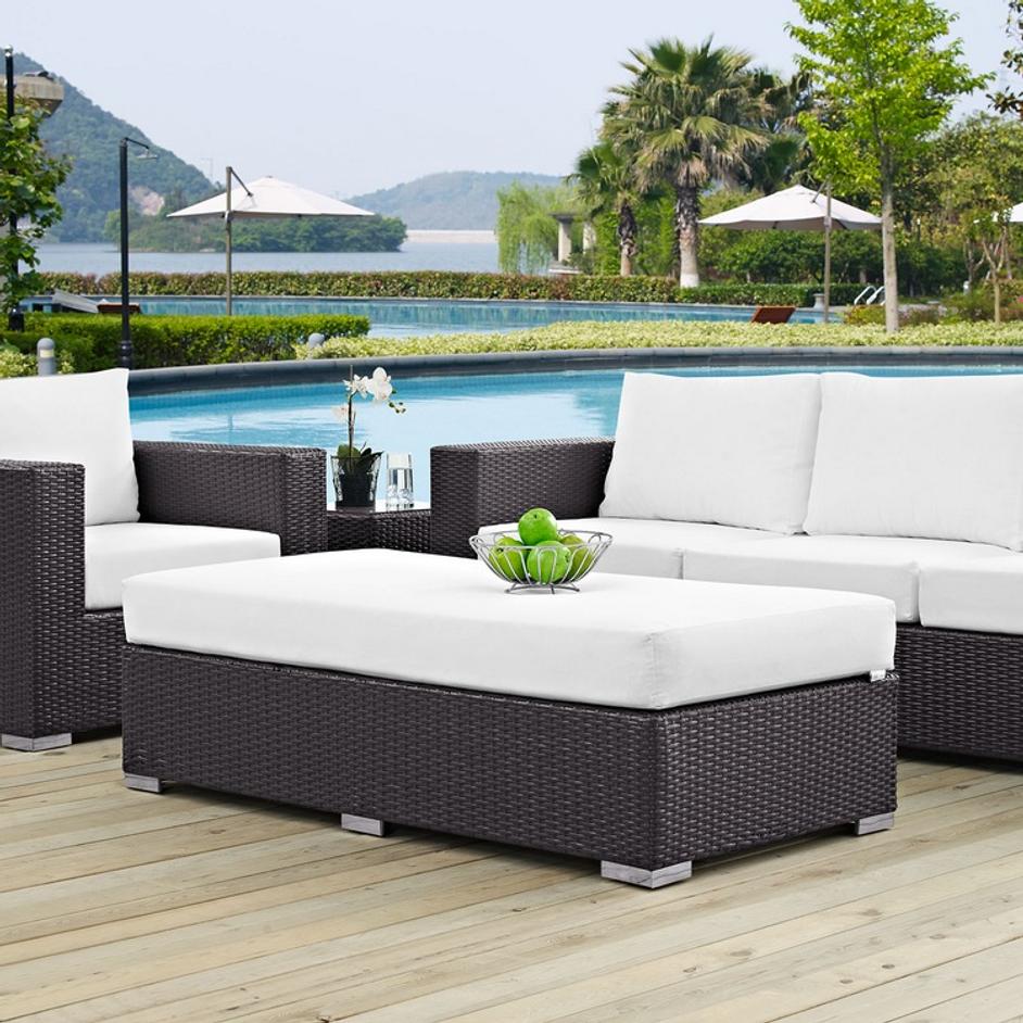 Minerva Outdoor Patio Fabric Rectangle Ottoman In Espresso White by Modway Furniture