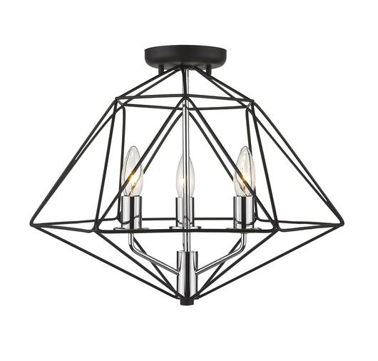 Geo 3 Light Semi Flush Mount in Matte Black + Chrome Finish by Z-Lite