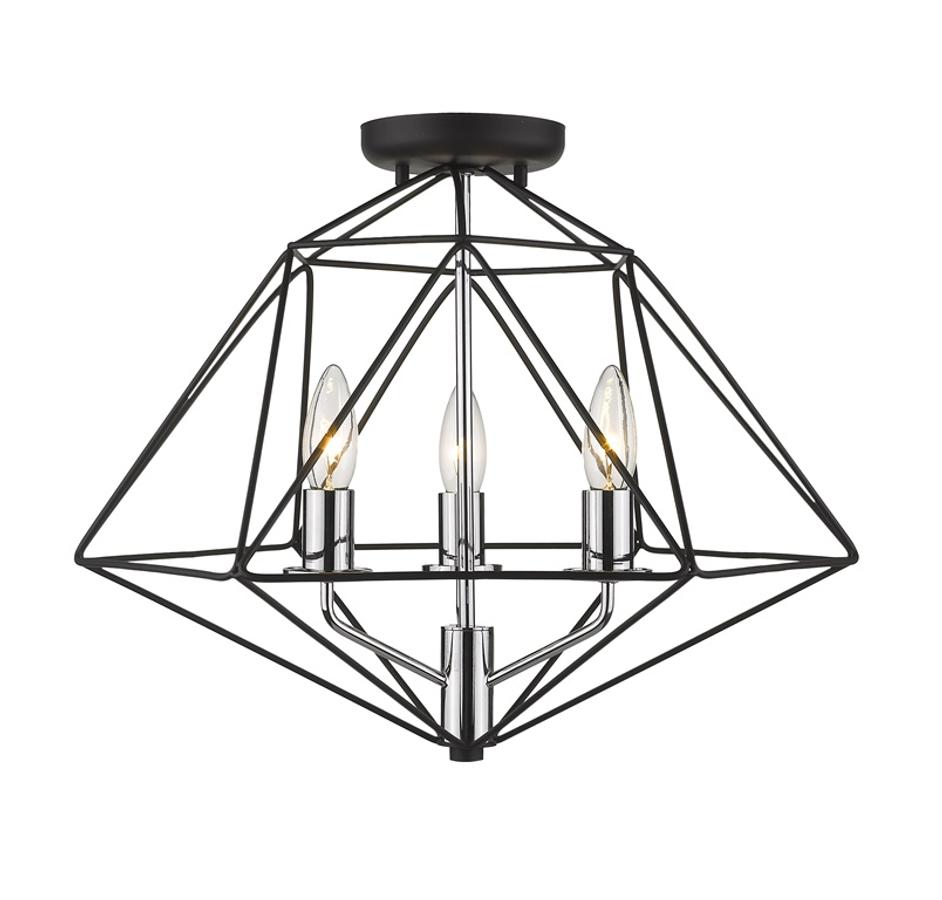 Geo 3 Light Semi Flush Mount in Matte Black + Chrome Finish by Z-Lite