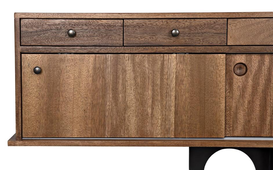 Wolf Dark Walnut Sideboard with Brass Pulls and Industrial Steel Base by Noir Furniture