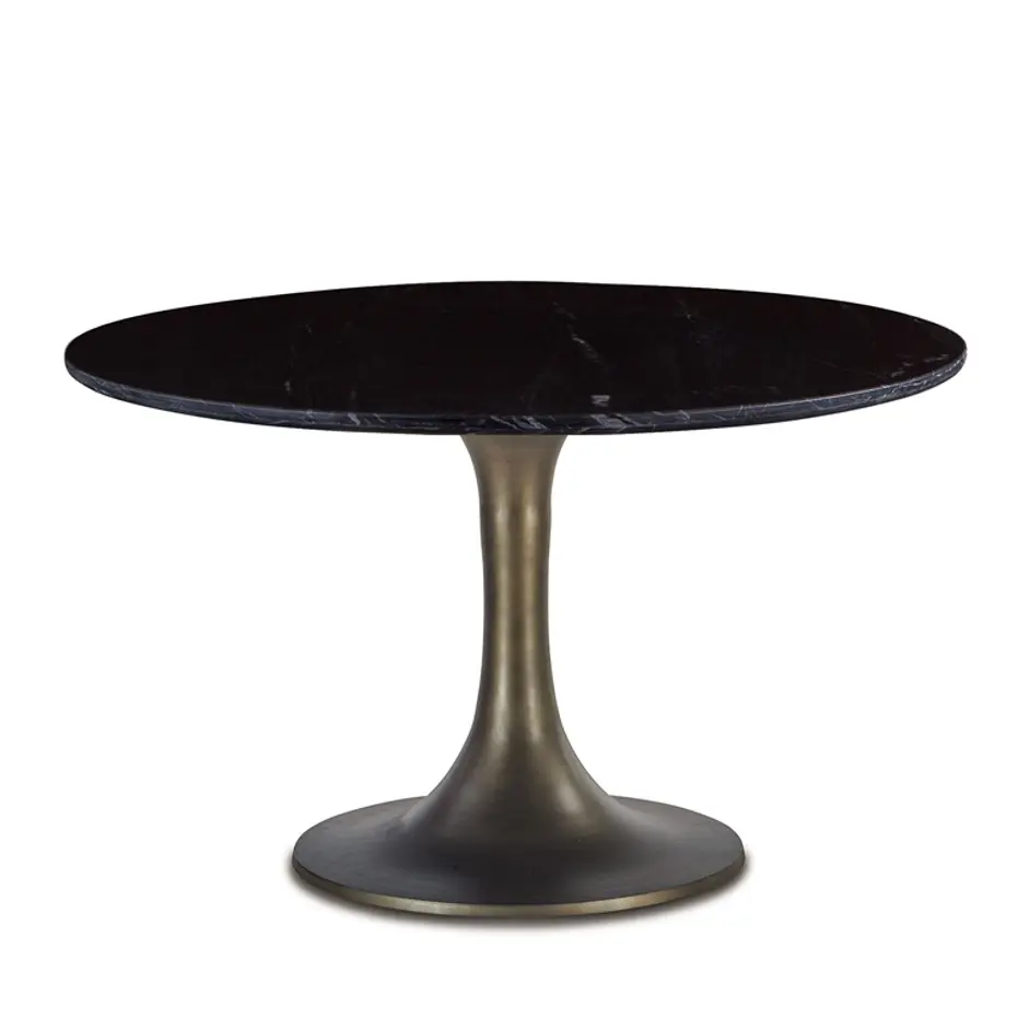 Palm Springs 48" Round Dining Table Black Marble with Gold Base by Home Trends & Design
