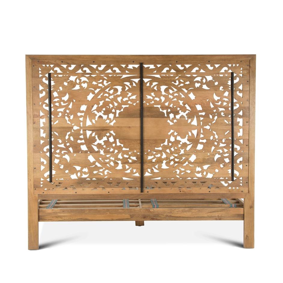 Taj Mango Wood Queen Bed in Natural Whitewash Finish by Home Trends & Design
