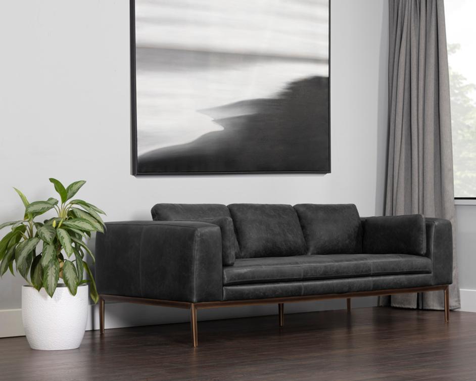 BURR SOFA - SERBIA BLACK LEATHER by Sunpan