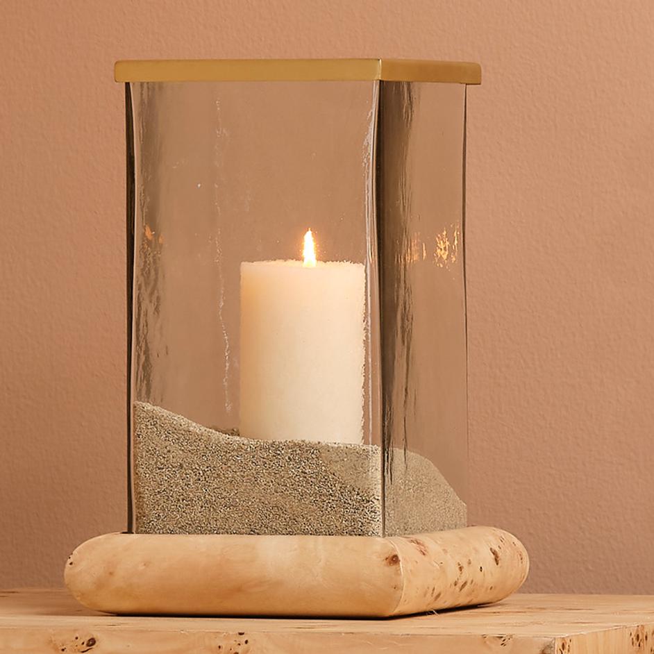 Rhine Burl Wood and Glass Hurricane  by Jamie Young