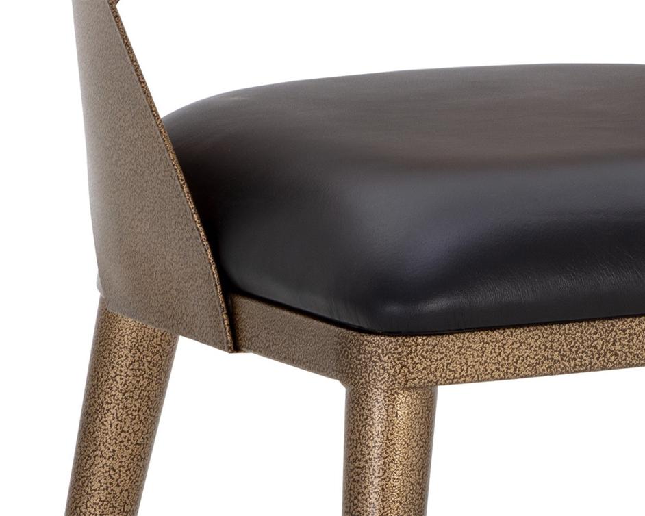 DEZIRAE DINING CHAIR - ANTIQUE BRASS - CHARCOAL BLACK LEATHER by Sunpan