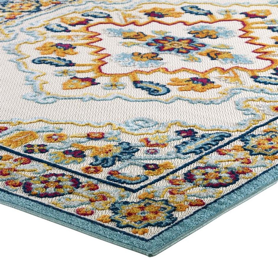 Burket Ansel Distressed Floral Persian Medallion 5X8 Indoor And Outdoor Area Rug In Multicolored by Modway Furniture