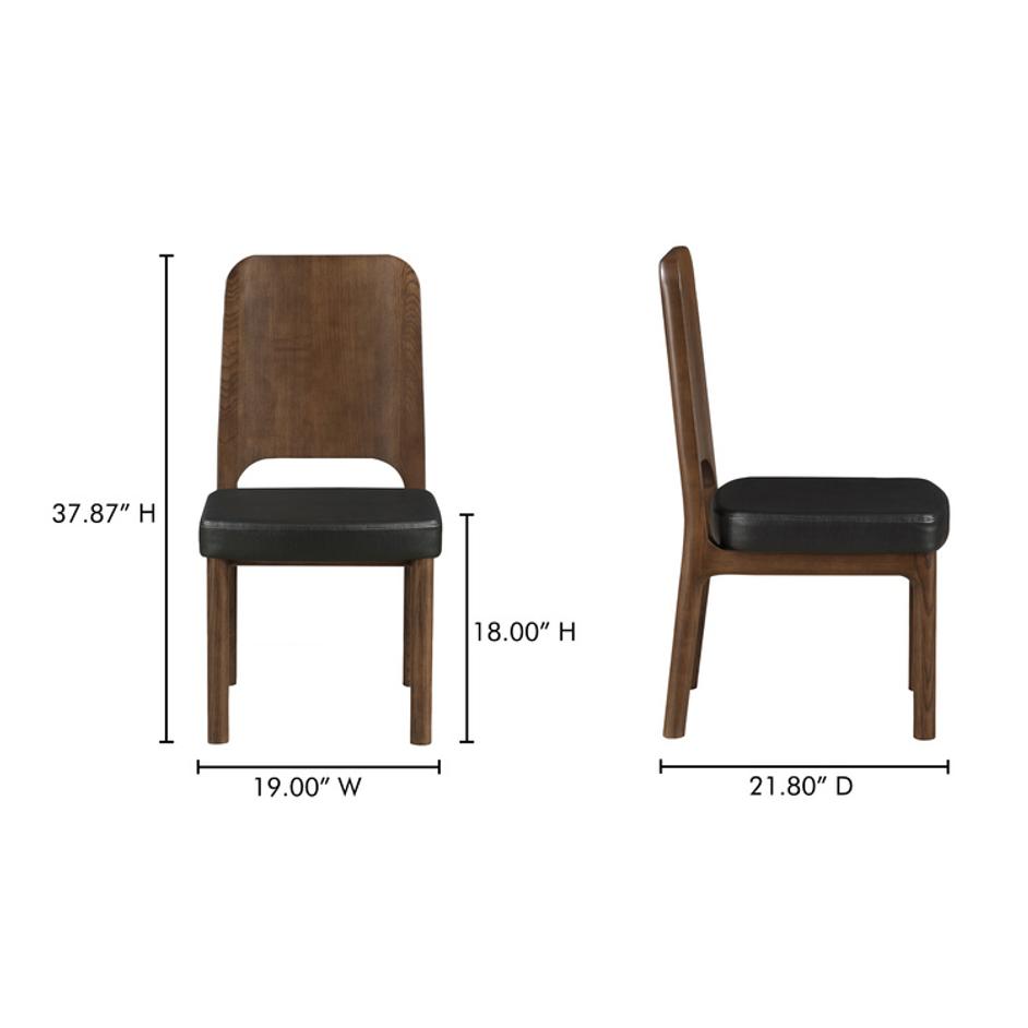 Kerr Dining Chair Walnut Stained Black Vegan Leather-Set Of Two by Moes Home