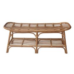Damara Rattan Bench w/ Shelf In Canary Brown  by New Pacific Direct