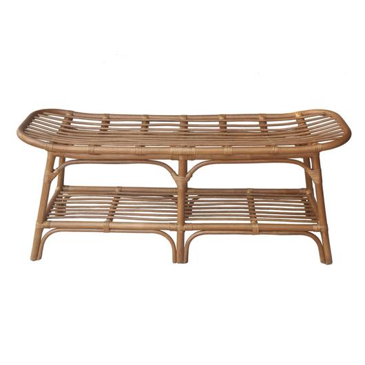 Damara Rattan Bench w/ Shelf In Canary Brown  by New Pacific Direct