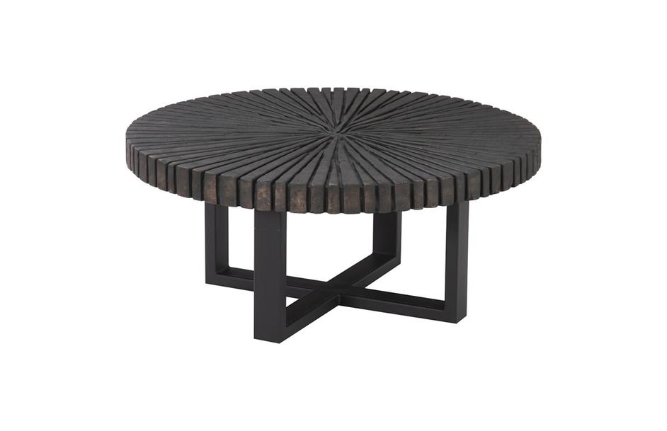 Chainsaw Coffee Table, Round, Black Iron Cross Base, Black/Copper by PHILLIPS COLLECTION