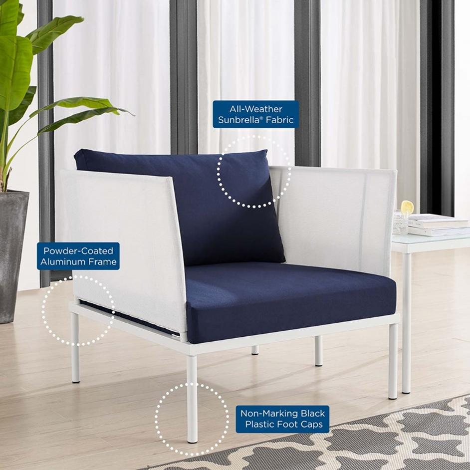 Concord Sunbrella® Outdoor Patio Aluminum Armchair In White Navy by Modway Furniture