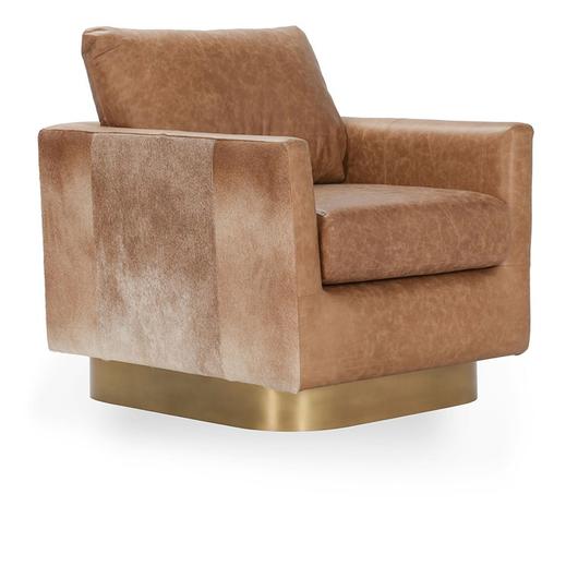 Lathe Leather/Hide Accent Chair Chestnut Brown/Blonde by Classic Home