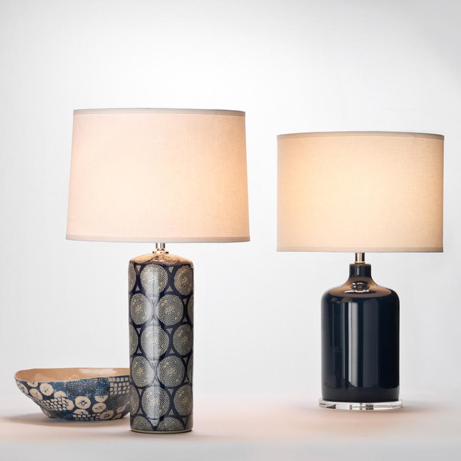 Neva Ceramic Table Lamp with Linen Shade by Jamie Young