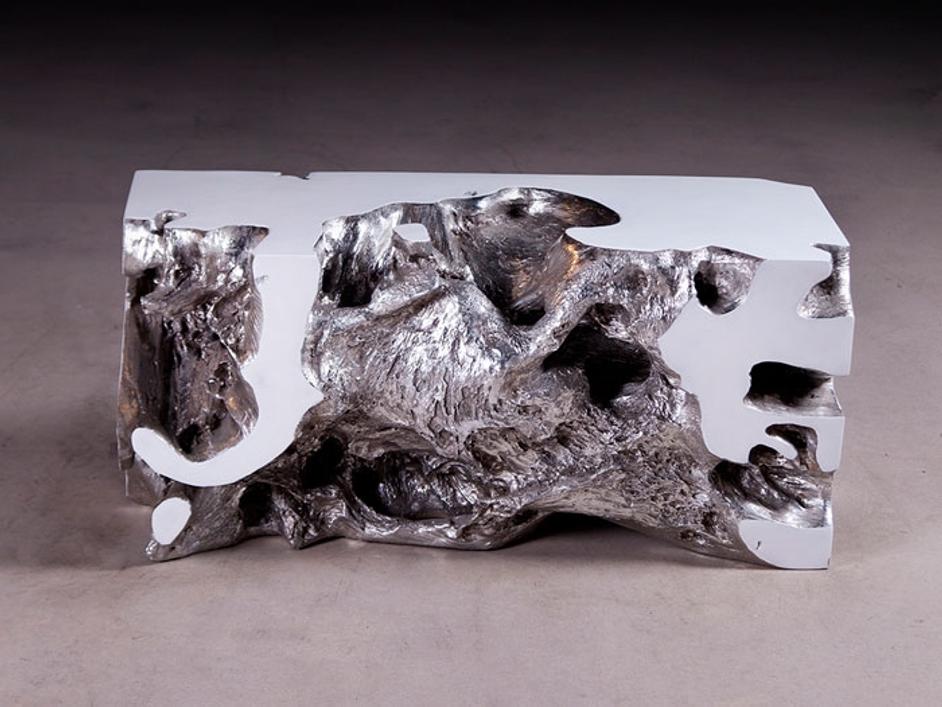 Freeform Bench, White, Silver Leaf, SM by PHILLIPS COLLECTION