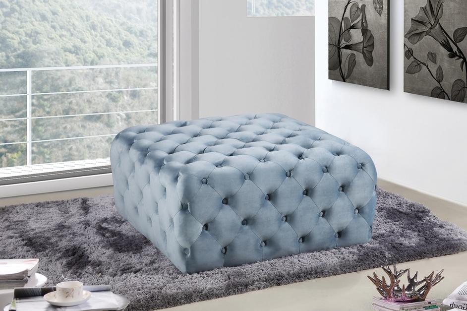 Laurie Ottoman/Bench In Sky Blue Velvet by Meridian Furniture