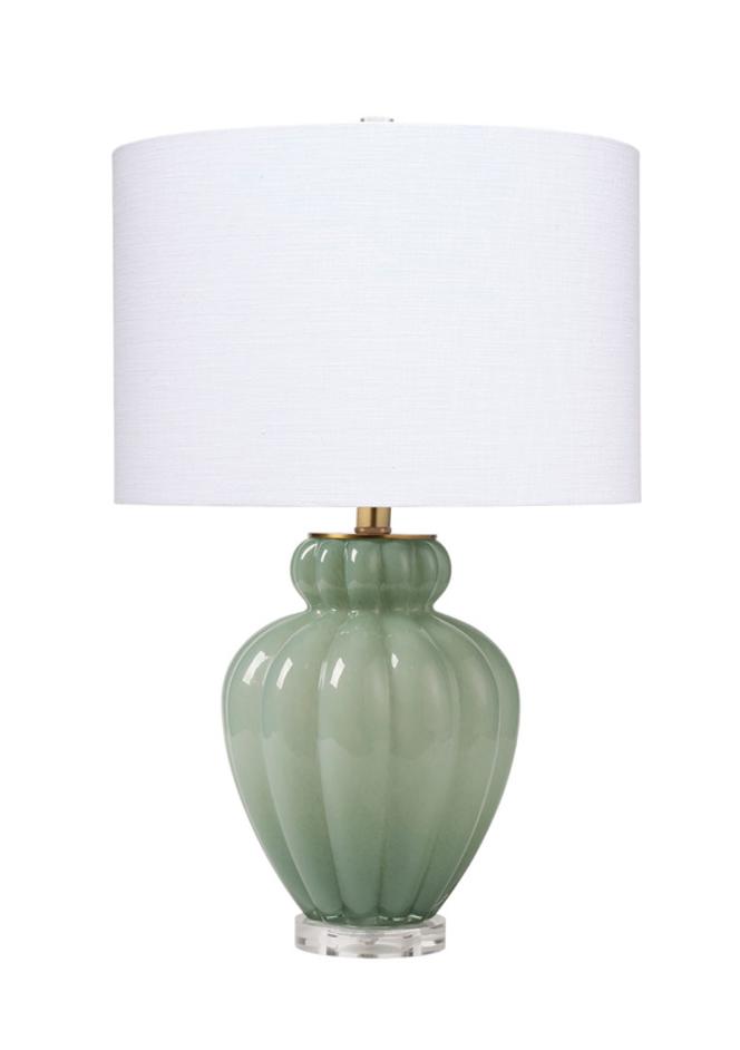 Agnes Blown Glass Table Lamp with Linen Shade, Celadon by Jamie Young