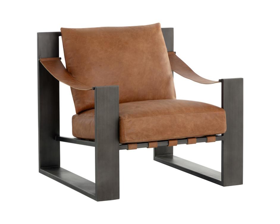 BERKE LOUNGE CHAIR - GUNMETAL - TAN LEATHER by Sunpan