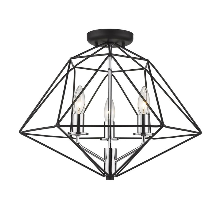 Geo 3 Light Semi Flush Mount in Matte Black + Chrome Finish by Z-Lite