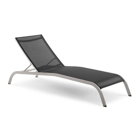 Renae Mesh Chaise Outdoor Patio Aluminum Lounge Chair In Black by Modway Furniture