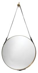 Round Steel Round Wall Mirror, Antique Brass and Black Leather Strap by Jamie Young