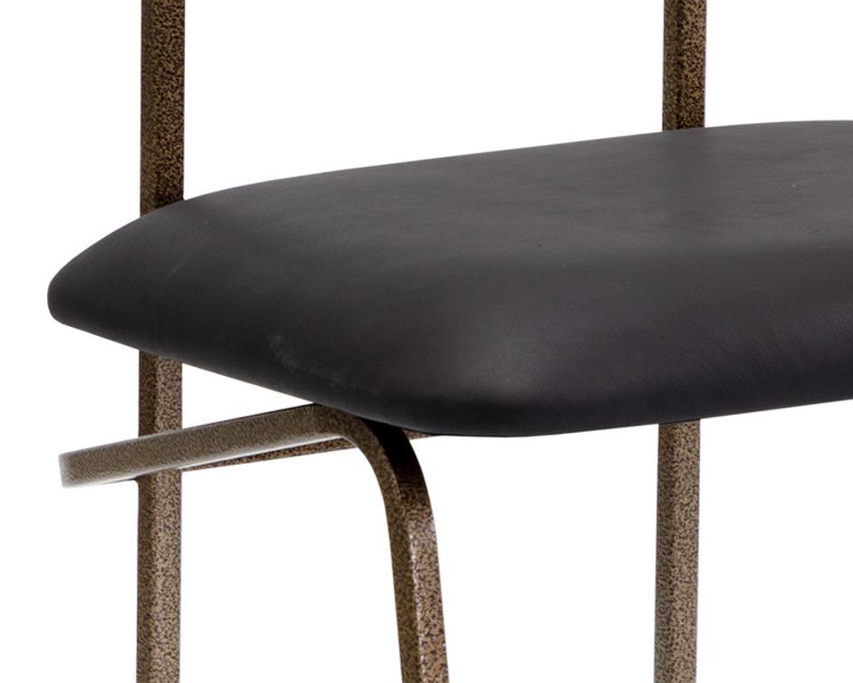 GIBBONS DINING CHAIR - ANTIQUE BRASS - CHARCOAL BLACK LEATHER by Sunpan