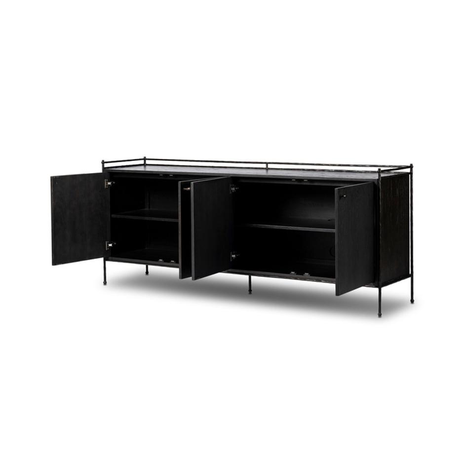 Afton Sideboard In Charcoal Oak And Charcoal Oak Veneer And Smooth Hammered Bronze by Four Hands