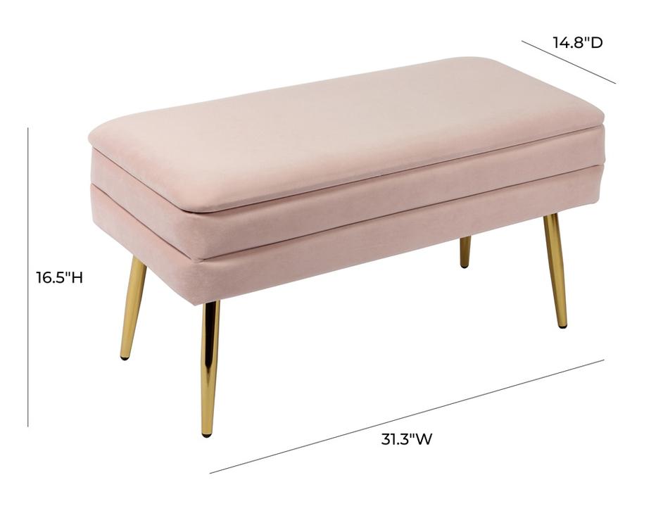 Ziva Blush Velvet Storage Bench by tov furniture