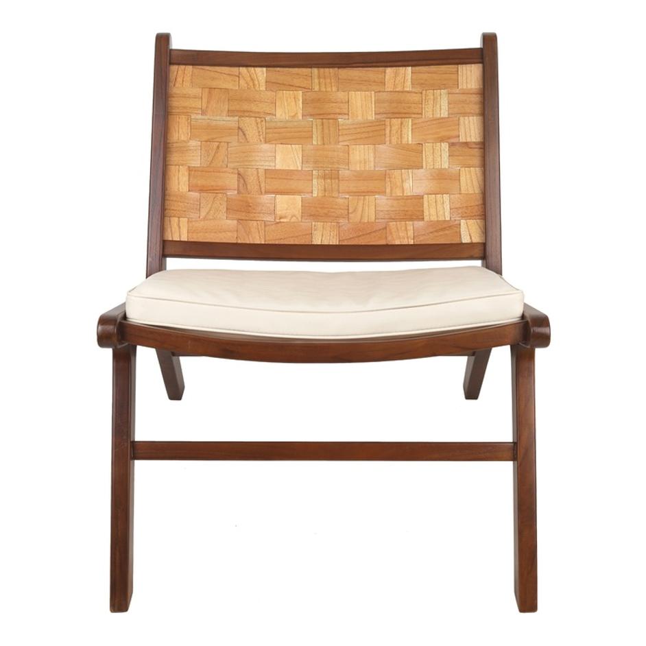 Loria Teak Accent Chair w/ PU Cushion, Cinnamon Brown by New Pacific Direct