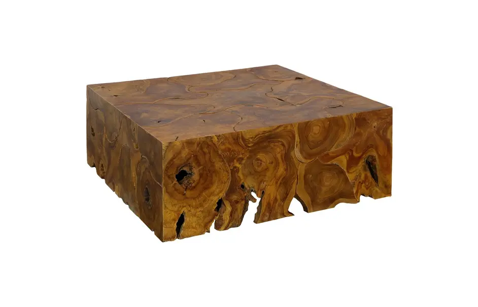 Teak Slice Coffee Table, Square, Warm Teak Red Finish by Phillips Collection