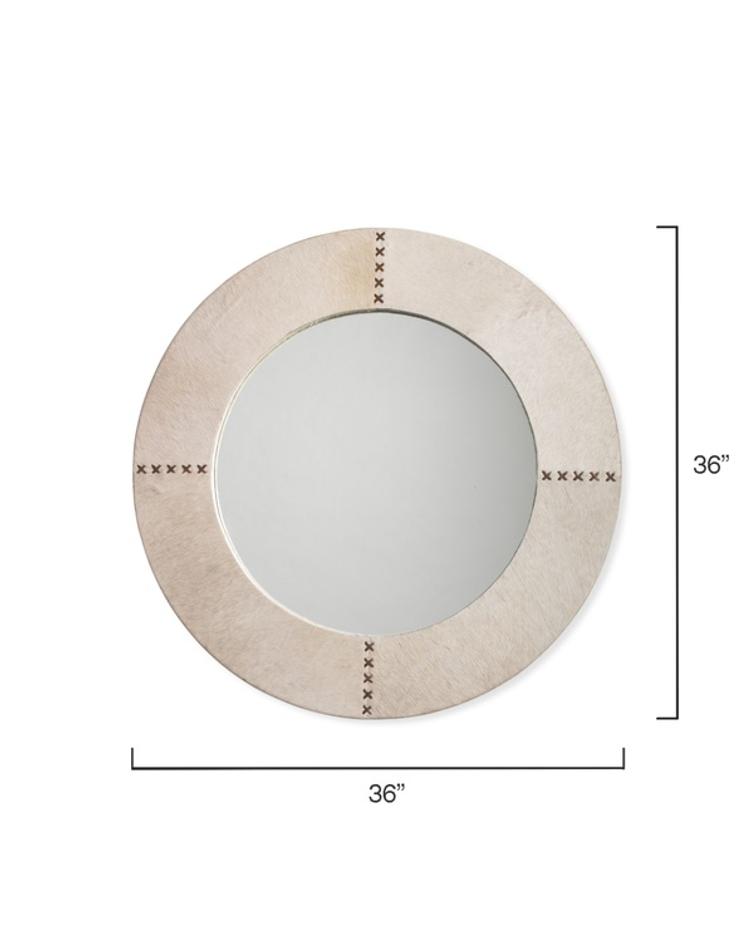 Round Cross Stitch Round Wall Mirror, White Hide by Jamie Young