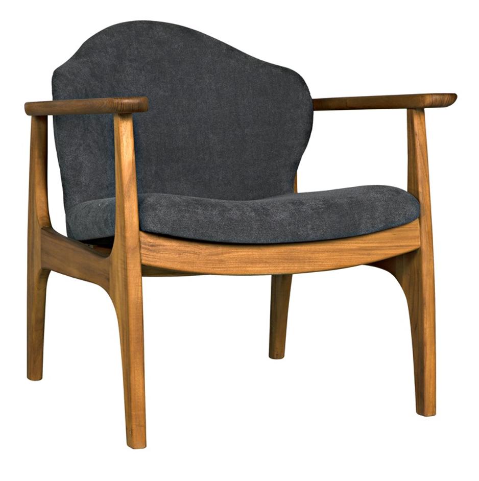 Vittorio Teak Chair in Ocean Grey Fabric with a Clear Coat Flat Finish by Noir Furniture