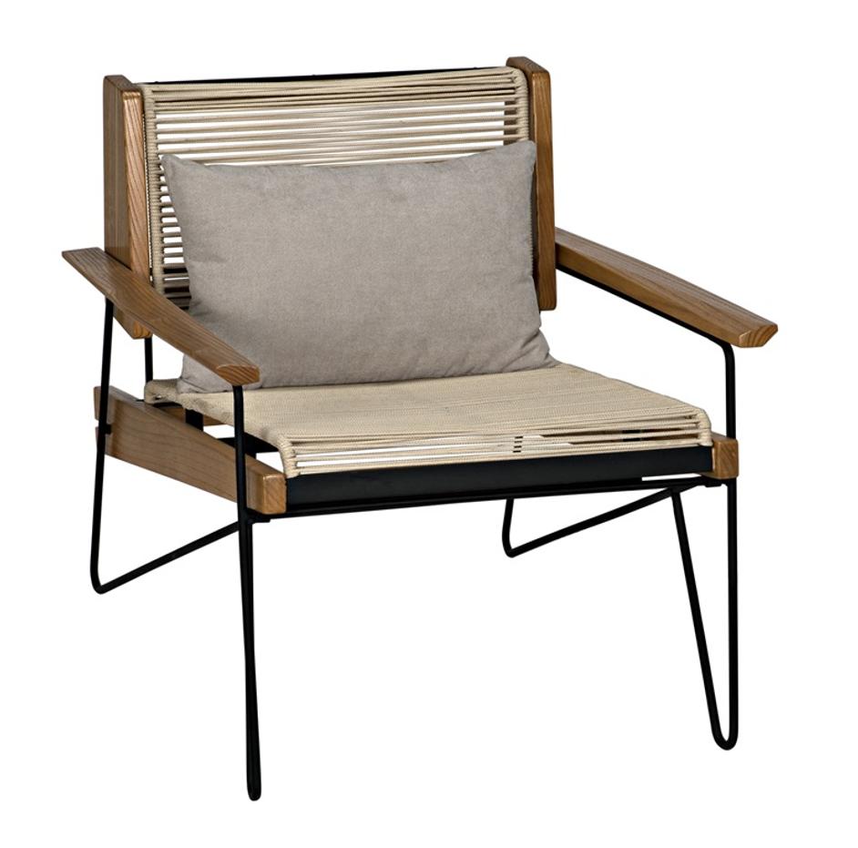 Benson Teak and Industrial Steel Chair with Rope Detailing in Clear Coat Semi-Gloss Finish by Noir Furniture