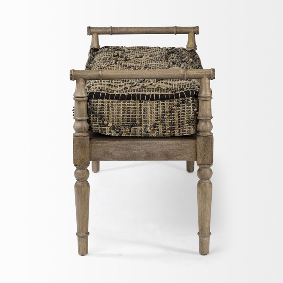 Fullerton II 57L x 21W Jute Patterned Top W/Brown Wood Base Accent Bench by Mercana