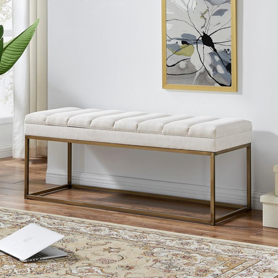Darius Fabric Bench In Montello White by New Pacific Direct